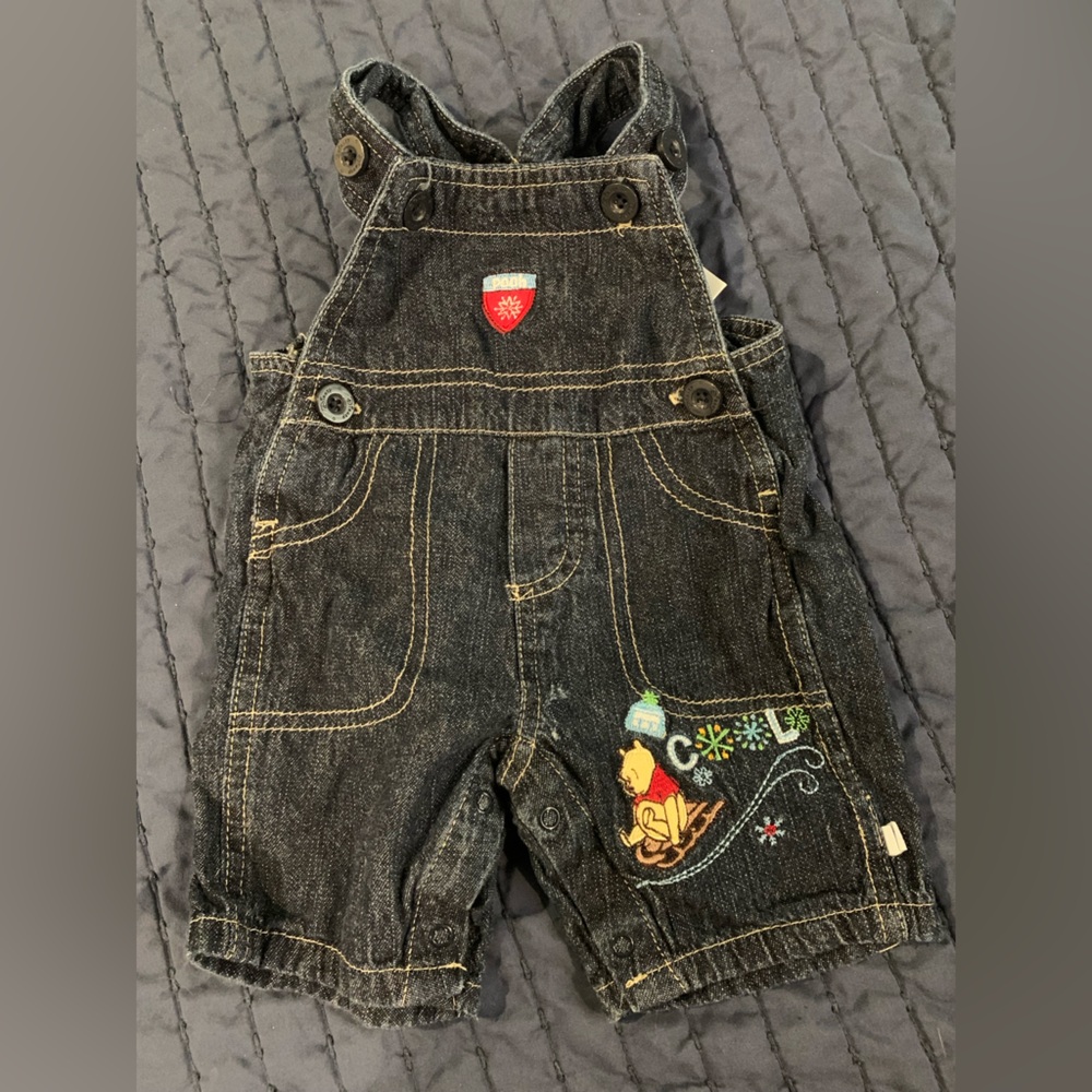 Disney Dark Denim Overalls Vintage style with Embroidered Pooh